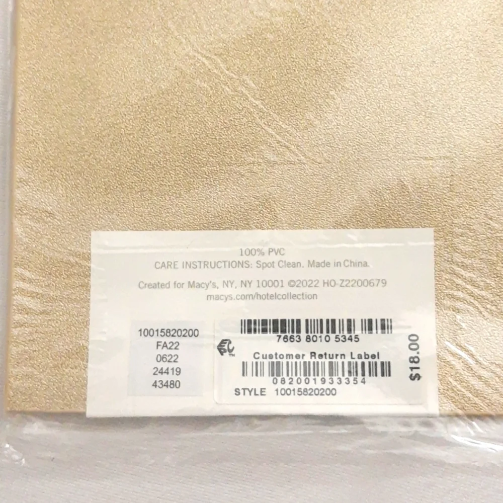 Hotel Collection Faux Leather Dining Placemat METALLIC GOLD Macy’s 6 Pcs